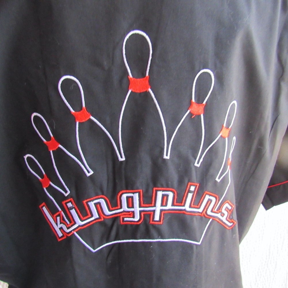 Mens S Kingpins Bowling Shirt New Embroidery Red Black Retro Cotton Blend